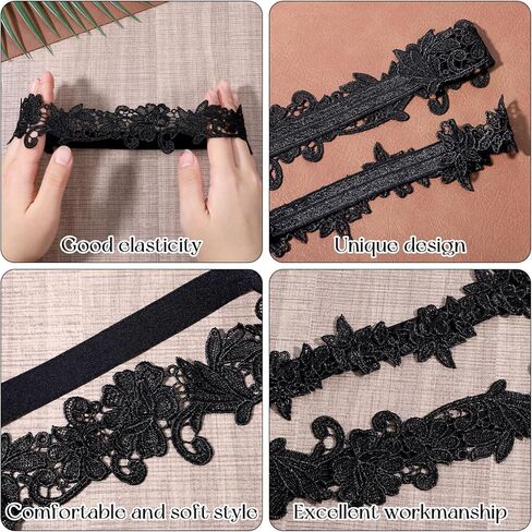 Garters for Bride, Elegant Lace Wedding Garter Set, 2Pcs Black Wedding Garter for Bride Floral Lace Thigh Thigh Garters for Women Weddings Bridal Accossories for Party Prom Weddings in Kuwait