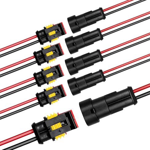 Sun Walker 5 PCS 2 Pin Way Electrical Wire Connectors, 20 AWG 2 Wire Electrical Connectors Quick Disconnect Plugs, Waterproof Female & Male Plug Socket Kit for SUV Truck Motorcycle in Kuwait
