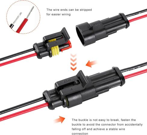 Sun Walker 5 PCS 2 Pin Way Electrical Wire Connectors, 20 AWG 2 Wire Electrical Connectors Quick Disconnect Plugs, Waterproof Female & Male Plug Socket Kit for SUV Truck Motorcycle in Kuwait