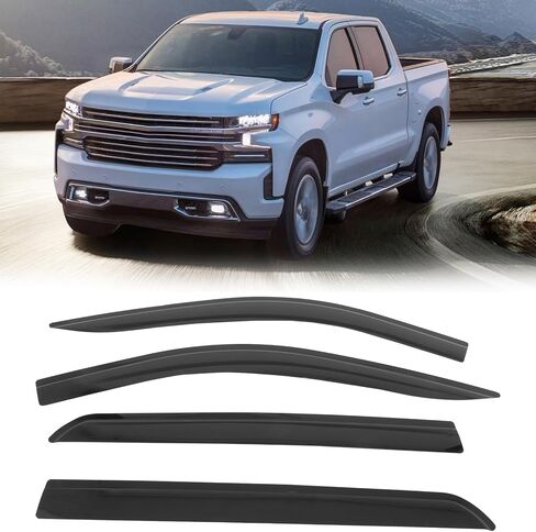 FREEMOTOR802 Low-Profile Window Deflectors Fits 2019-2025 Chevrolet Silverado GMC Sierra 1500/2500 HD/3500 HD Crew Cab | Tape-on Rain Guards Side Window Visors Wind Deflectors Dark Tinted Acrylic 4PCS in Saudi Arabia