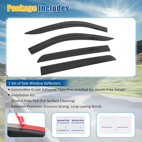 FREEMOTOR802 Low-Profile Window Deflectors Fits 2019-2025 Chevrolet Silverado GMC Sierra 1500/2500 HD/3500 HD Crew Cab | Tape-on Rain Guards Side Window Visors Wind Deflectors Dark Tinted Acrylic 4PCS in Saudi Arabia
