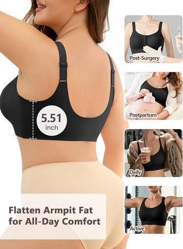 Slimers Zip Front Bras for Women: Wireless Post Surgery Compression Bars Full Coverage Comfort Everyday in Saudi Arabia