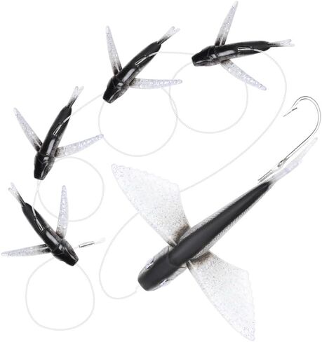 OCEAN CAT 5 Pcs Flying Fish Daisy Chain Trolling Lure Set Seawater Soft Lure Baits with Rigged Hook for Marlin Tuna Mahi Dolphin Durado Wahoo Big Game Saltwater Fishing Tackle in Saudi Arabia
