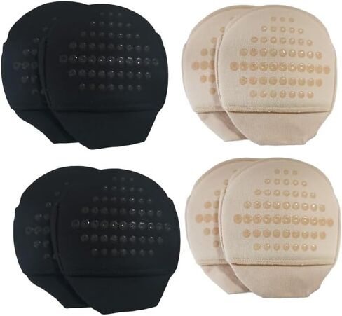4 Pairs Women's Toe Topper Socks, Seamless No-Show Half Socks with Non-Slip Grip and Ball of Foot Cushion, Invisible Hidden Liner Socks for Flats, High Heels and Sandals（Black & Beige） in Kuwait