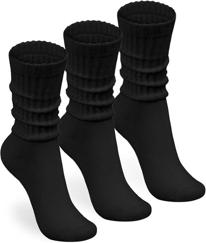 Teruntrue Womens Crew Slouch Socks Cozy Cotton Retro Solid Ribbed Mid Calf Scrunch Socks for Casual Athletic in Kuwait