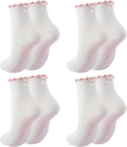 جوارب بيلاتيس لطيفة للنساء - جوارب وردية غير قابلة للانزلاق مع مقابض لليوجا والباري والباليه والرقص in Kuwait