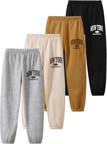Girls' 3 Pcs Letter Graphic Print Sweatpants Kids Athletic Joggers Pants with Pockets 4-14 Years in Kuwait