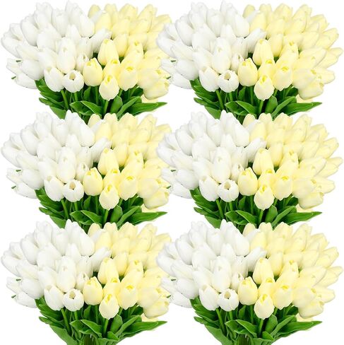 Jutom 96 Pieces Multicolor Artificial Tulips Flowers Faux PU Fake Tulip for Easter Spring Wreath Real Touch Flower Arrangement for Spring Wedding Easter Decor, 13.8''(Multicolor) in Saudi Arabia