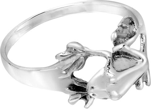 AeraVida Incredible Leaping 3D Tree Frog .925 Sterling Silver Band Ring in Saudi Arabia