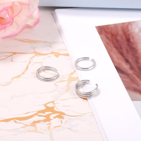 3pcs Sterling Silver Open Toe Rings, 3 Styles Adjustable Band Toe Rings Non Tarnish Summer Beach Foot Jewelry for Women Gift Boho Chic Foot Accessories in Saudi Arabia