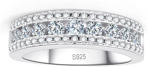 Moissanite Womens Wedding Band D Color VVS1 925 Sterling Silver Engagement Rings Pave Round Cut Enternity Ring For Her Size 4-12 in Saudi Arabia