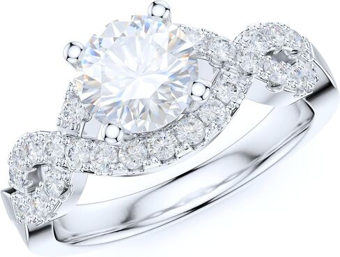 Sterling Silver Luxury Vintage Infinity Twisted Vine Simulated 1CT Round Brilliant Diamond or Genuine Moissanite Engagement Ring Halo Bridal Ring in Kuwait