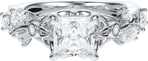 THELANDA Sterling Silver Genuine Moissanite Princess Cut Engagement Ring 5.5mm Center Nature Inspired Twisted Vine Floral Design Bridal Promise Ring for Women in Saudi Arabia