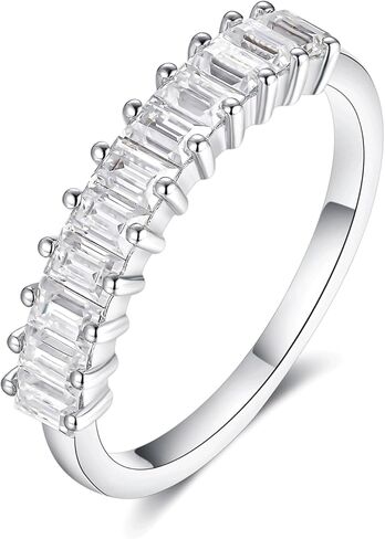 IMOLOVE Moissanite Wedding Bands for Women, Trendy 0.9 Carat Sterling Silver Stackable Baguette Rings Fashion Moissanite Eternity Rings for Women with 18K White Gold Plated Size 5-10 in Kuwait