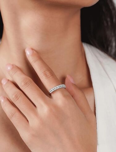 IMOLOVE Moissanite Wedding Bands for Women, Trendy 0.9 Carat Sterling Silver Stackable Baguette Rings Fashion Moissanite Eternity Rings for Women with 18K White Gold Plated Size 5-10 in Kuwait