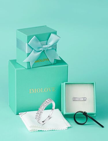 IMOLOVE Moissanite Wedding Bands for Women, Trendy 0.9 Carat Sterling Silver Stackable Baguette Rings Fashion Moissanite Eternity Rings for Women with 18K White Gold Plated Size 5-10 in Kuwait