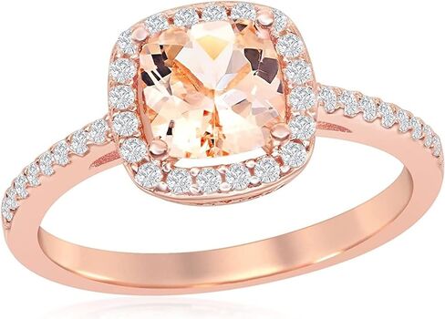 Beaux Bijoux Simulated Morganite Engagement Ring for Women | Sterling Silver Rose Gold Plated Morganite CZ Diamond Halo Ring | Oval, Heart, Pear, Round, or Princess Shaped Stone | Rose Gold Ring in Saudi Arabia