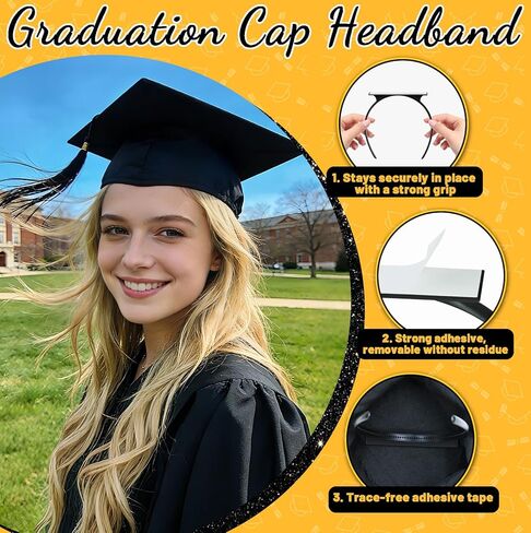 Graduation Cap Headband Insert, Grad Cap Headband Holder - Secures Your Graduation Caps & Keeps Hairstyle, Hat Accessories for Graduates, Students, Women in Saudi Arabia