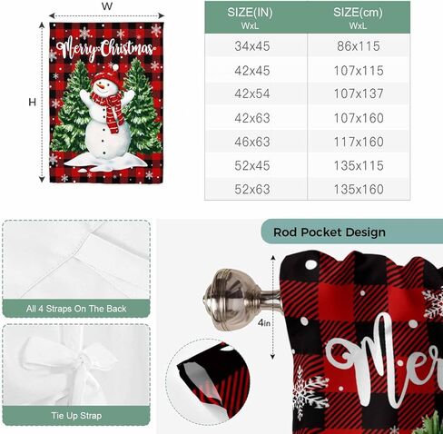 Christmas Snowman Tie Up Curtains for Window, Winter Xmas Trees Red Black Plaid Snow Thermal Insulated Balloon Shade Adjustable Rod Pocket Curtains Valance Panels for Kitchen Bathroom Café 34'' x 45'' in Saudi Arabia