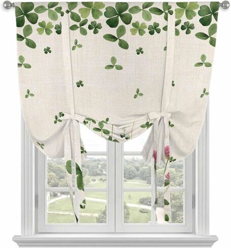 St. Patrick's Day Tie Up Curtains for Window, Green Lucky Shamrocks Floral Beige Saint Thermal Balloon Shade Adjustable Rod Pocket Curtains Valance Panels for Kitchen Bathroom Café 42'' x 63'' in Saudi Arabia