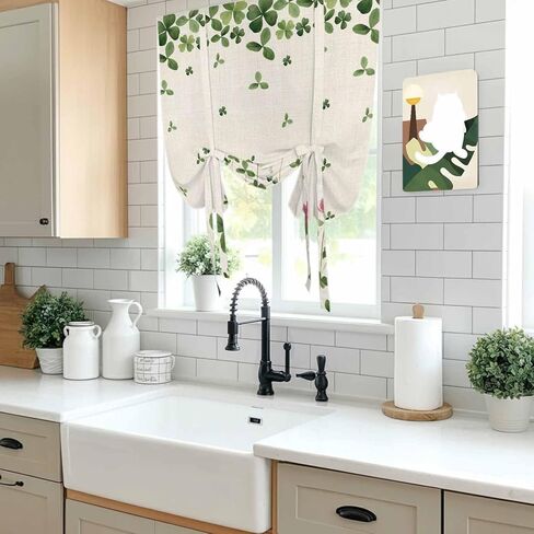 St. Patrick's Day Tie Up Curtains for Window, Green Lucky Shamrocks Floral Beige Saint Thermal Balloon Shade Adjustable Rod Pocket Curtains Valance Panels for Kitchen Bathroom Café 42'' x 63'' in Saudi Arabia