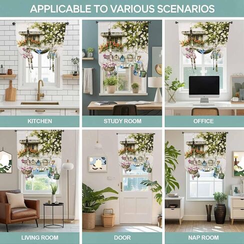Spring Daisy Tie Up Curtains for Window, Flowers Farmhouse Leaves Floral Pots Countryside Thermal Balloon Shade Adjustable Rod Pocket Curtains Valance Panels for Kitchen Bathroom Café 52'' x 45'' in Saudi Arabia