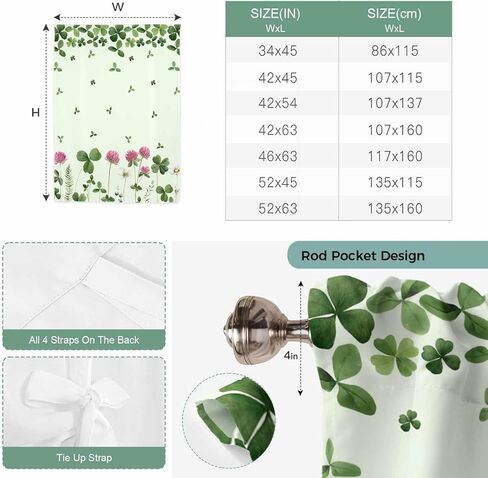 St. Patrick's Day Tie Up Curtains for Window, Green Shamrocks Floral Botanical Thermal Insulated Balloon Shade Adjustable Rod Pocket Curtains Valance Panels for Kitchen Bathroom Café 52'' x 45'' in Saudi Arabia