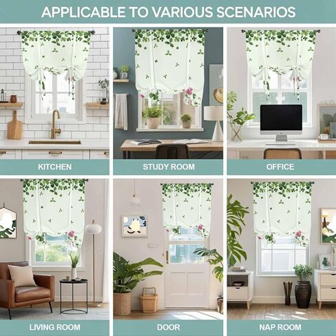 St. Patrick's Day Tie Up Curtains for Window, Green Shamrocks Floral Botanical Thermal Insulated Balloon Shade Adjustable Rod Pocket Curtains Valance Panels for Kitchen Bathroom Café 52'' x 45'' in Saudi Arabia