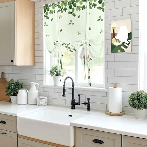 St. Patrick's Day Tie Up Curtains for Window, Green Shamrocks Floral Botanical Thermal Insulated Balloon Shade Adjustable Rod Pocket Curtains Valance Panels for Kitchen Bathroom Café 52'' x 45'' in Saudi Arabia