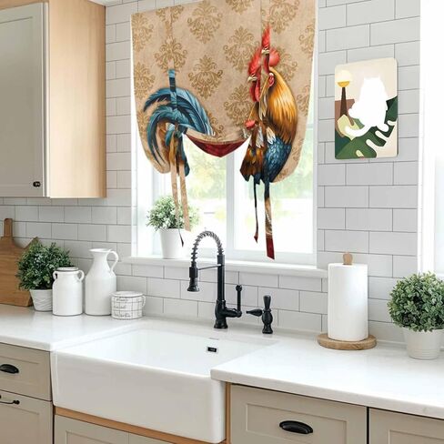 Farm Rooster Tie Up Curtains for Window, Farmhouse Boho Animals Retro Pattern Thermal Insulated Balloon Shade Adjustable Rod Pocket Curtains Valance Panels for Kitchen Bathroom Café 52'' x 45'' in Saudi Arabia