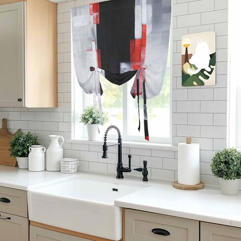 Red Black Modern Tie Up Curtains for Window, Abstract Oil Painting Geometric Artwork Thermal Insulated Balloon Shade Adjustable Rod Pocket Curtains Valance Panels for Kitchen Bathroom Café 52'' x 63'' in Saudi Arabia