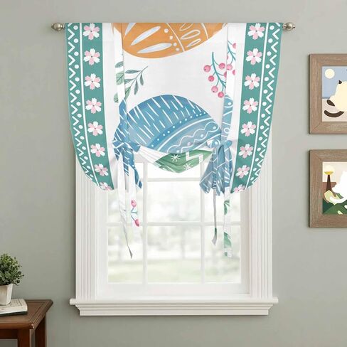 Blue Eggs Easter Tie Up Curtains for Window, Pink Spring Floral Elegant Pastoral Thermal Insulated Balloon Shade Adjustable Rod Pocket Curtains Valance Panels for Kitchen Bathroom Café 42'' x 45'' in Saudi Arabia