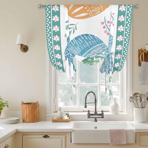 Blue Eggs Easter Tie Up Curtains for Window, Pink Spring Floral Elegant Pastoral Thermal Insulated Balloon Shade Adjustable Rod Pocket Curtains Valance Panels for Kitchen Bathroom Café 42'' x 45'' in Saudi Arabia