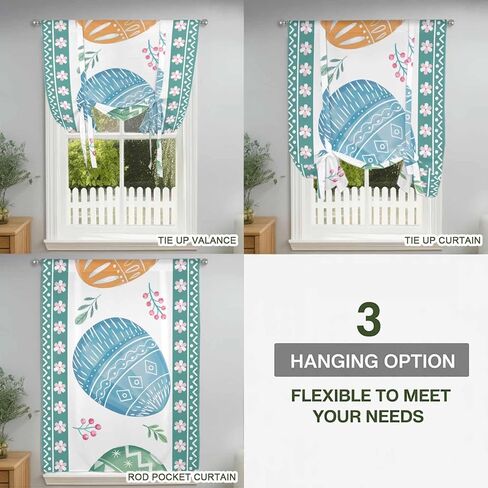 Blue Eggs Easter Tie Up Curtains for Window, Pink Spring Floral Elegant Pastoral Thermal Insulated Balloon Shade Adjustable Rod Pocket Curtains Valance Panels for Kitchen Bathroom Café 42'' x 45'' in Saudi Arabia