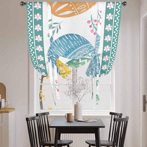 Blue Eggs Easter Tie Up Curtains for Window, Pink Spring Floral Elegant Pastoral Thermal Insulated Balloon Shade Adjustable Rod Pocket Curtains Valance Panels for Kitchen Bathroom Café 42'' x 45'' in Saudi Arabia