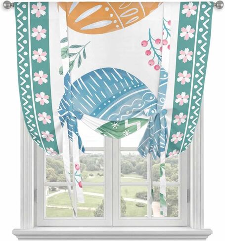Blue Eggs Easter Tie Up Curtains for Window, Pink Spring Floral Elegant Pastoral Thermal Insulated Balloon Shade Adjustable Rod Pocket Curtains Valance Panels for Kitchen Bathroom Café 42'' x 45'' in Saudi Arabia