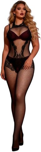 Fishnet Bodysuit Sexy Lace Jumpsuit For Women Crotchless Body Stockings Lingerie Floral Plus Size XS-5XL in Kuwait