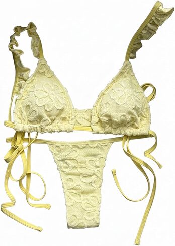 SHENHE Women's Thong Bikini Set Triangle V Neck Ruffle Tie String Brazilian Floral Swimsuits in Saudi Arabia
