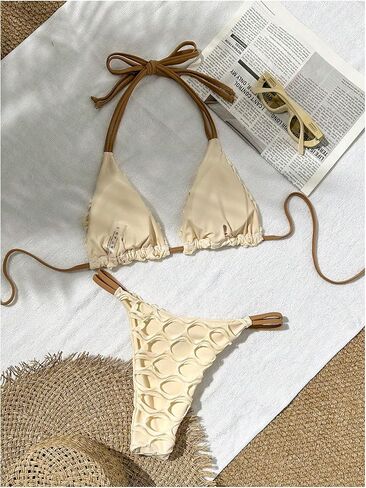 OYOANGLE Women's 2 Piece Swimsuit Hollow Out Triangle Halter String Bikini Set Beachwear in Saudi Arabia
