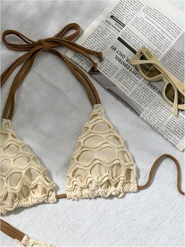 OYOANGLE Women's 2 Piece Swimsuit Hollow Out Triangle Halter String Bikini Set Beachwear in Saudi Arabia