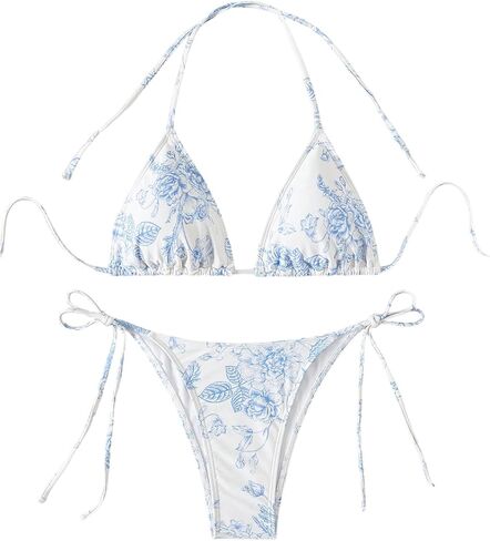 SOLY HUX Women's Floral Halter Bikini Set String Triangle Bathing Suits 2 Piece Cheeky Swimsuits Swimwear in Saudi Arabia