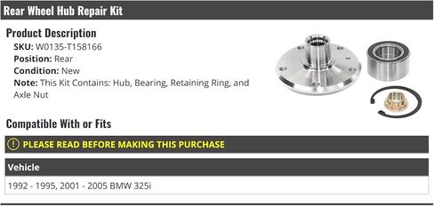 Rear Wheel Hub Repair Kit - Ball Bearing, Steel, Compatible with 1992-1995, 2001-2005 BMW 325i in Saudi Arabia