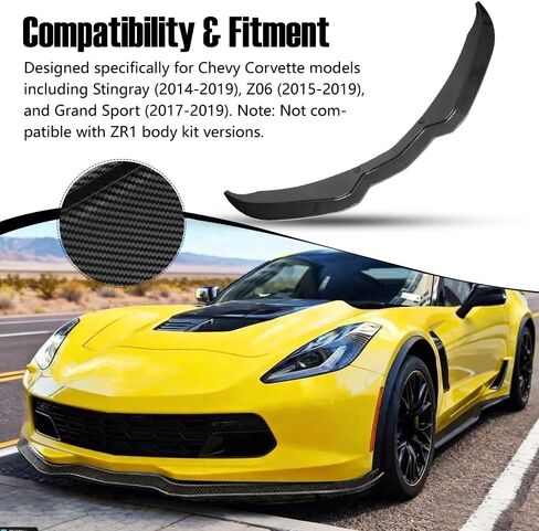 Carbon Fiber Style Front Bumper Lip Splitter FIT 2014–2019 Chevy Corvette C7 Stingray Z06 Grand Sport – STG Chin Spoiler, ABS Plastic – Not for ZR1 in Kuwait