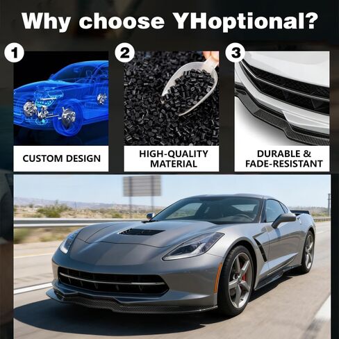 Carbon Fiber Style Front Bumper Lip Splitter FIT 2014–2019 Chevy Corvette C7 Stingray Z06 Grand Sport – STG Chin Spoiler, ABS Plastic – Not for ZR1 in Kuwait