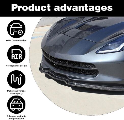 Carbon Fiber Style Front Bumper Lip Splitter FIT 2014–2019 Chevy Corvette C7 Stingray Z06 Grand Sport – STG Chin Spoiler, ABS Plastic – Not for ZR1 in Kuwait