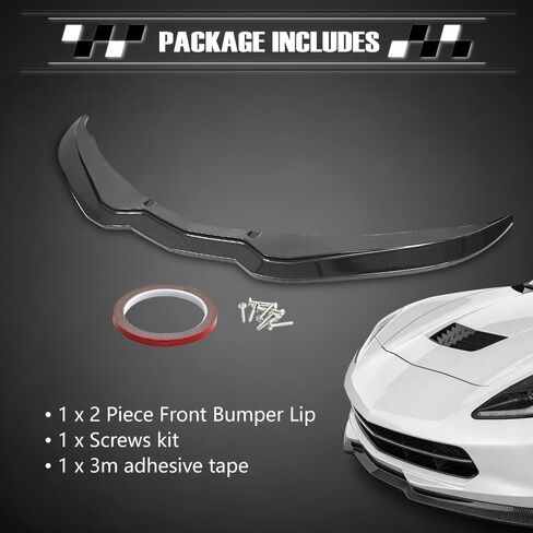 Carbon Fiber Style Front Bumper Lip Splitter FIT 2014–2019 Chevy Corvette C7 Stingray Z06 Grand Sport – STG Chin Spoiler, ABS Plastic – Not for ZR1 in Kuwait