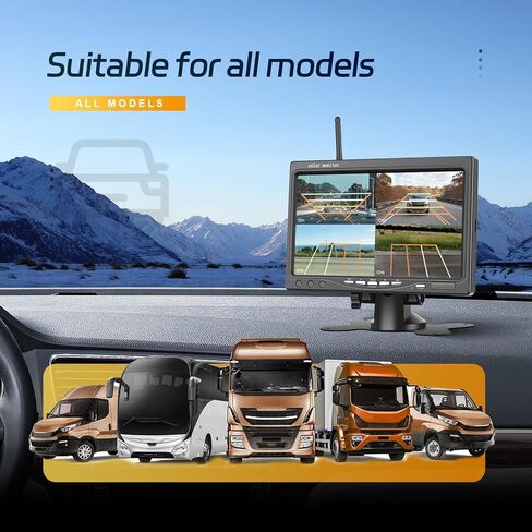 Wireless Backup Camera 7" IPS Monitor 1080P & 4 Rear View Cameras for All Vehicles, IP68 Waterproof Night Vision Camera for Trailer Truck Bus Car, 12-36V and 14 Languages in Saudi Arabia