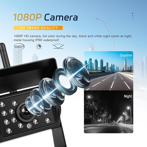 Wireless Backup Camera 7" IPS Monitor 1080P & 4 Rear View Cameras for All Vehicles, IP68 Waterproof Night Vision Camera for Trailer Truck Bus Car, 12-36V and 14 Languages in Saudi Arabia