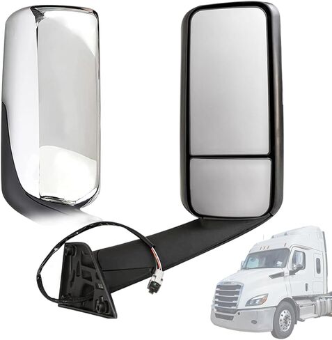 Driver Left Side Power Heated Door Mirror with Chrome Back Cover FIT Freightliner Cascadia 2018–2024 – Motorized Defrost – Direct Replacement – Replace OE# A22-73907-006 A22-75498-002 in Saudi Arabia