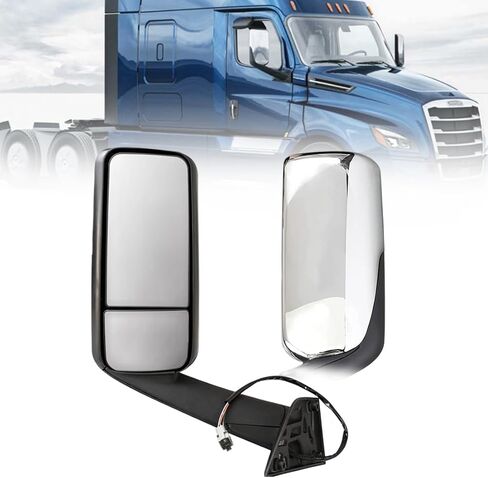 Driver Left Side Power Heated Door Mirror with Chrome Back Cover FIT Freightliner Cascadia 2018–2024 – Motorized Defrost – Direct Replacement – Replace OE# A22-73907-006 A22-75498-002 in Saudi Arabia